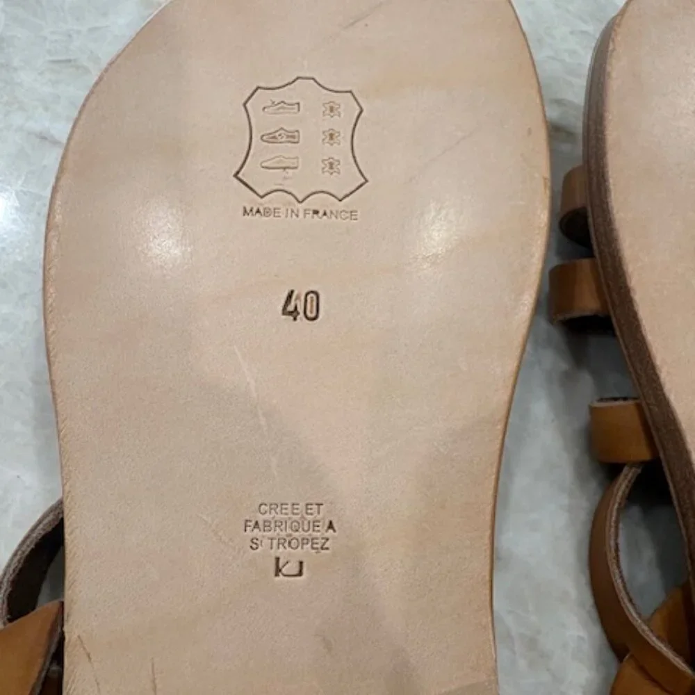 K.Jacques Brown Leather Strappy Flat Sandals